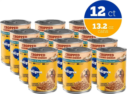Pedigree Chopped Dinner Wet Dog Food, Chicken & Rice, 13.2 oz, 12 Count