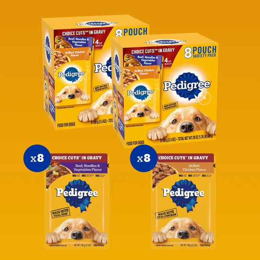 Pedigree Choice Cuts in Gravy Wet Dog Food, Adult Soft Wet Dog Food, Variety Pack, 3.5 oz. Pouches, 8 Count (Pack of 2)
