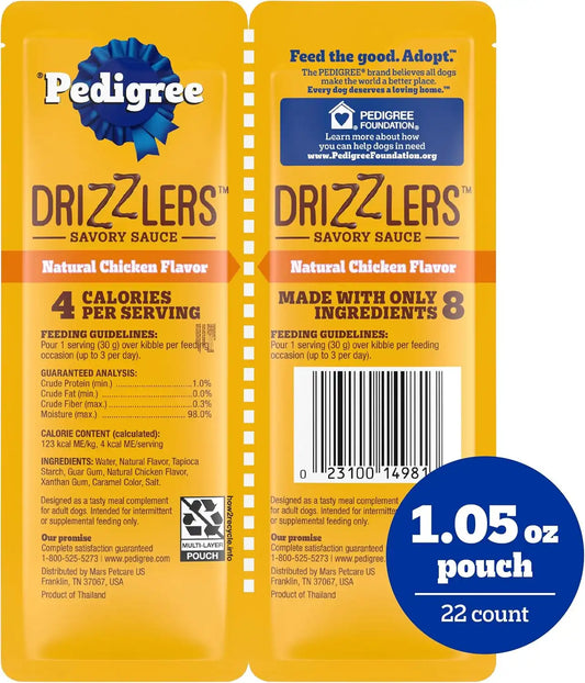 Pedigree Drizzlers Savory Sauce Wet Dog Pouch, Chicken Flavor, 22 Count