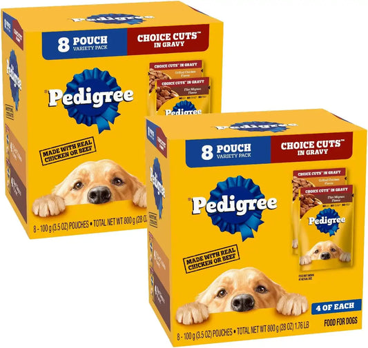 Pedigree Choice Cuts Wet Dog Food Pouch, Dual Variety, 3.5 oz, 8 Count, 2pk