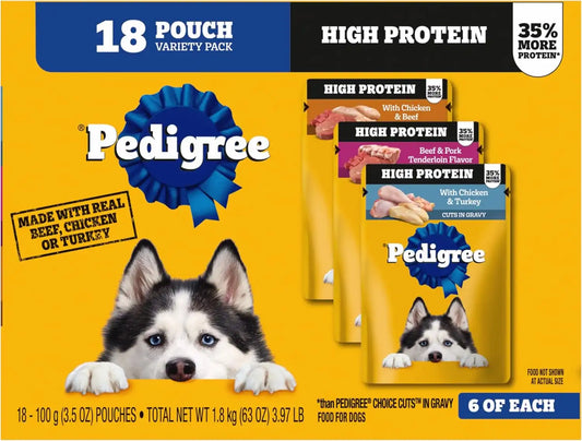 Pedigree High Protein Wet Dog Food Pouch, Variety Pack, 3.5 oz, 18 Count