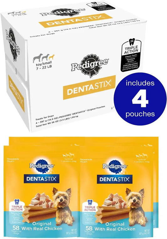 Pedigree DENTASTIX Toy/Small Dog Dental Treats Original Flavor Dental Bones, 56 oz. Multipack (232 Treats) (Pack of 2)