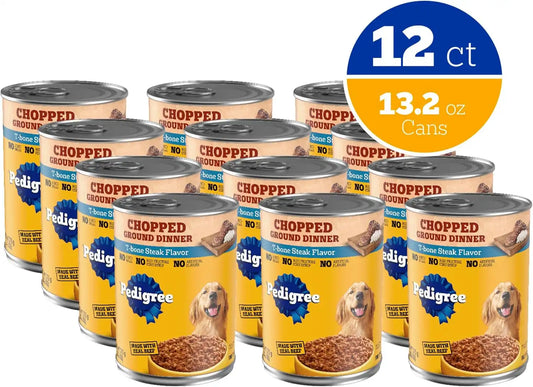 Pedigree Chopped Ground Dinner Wet Dog Food, T-Bone, 13.2 oz, 12 Count