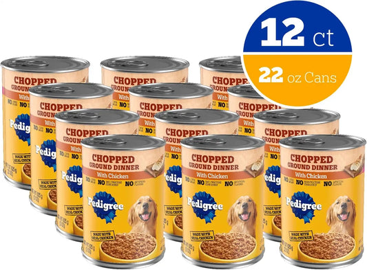 Pedigree Chopped Ground Dinner Wet Dog Food, Chicken, 22 oz, 12 Count