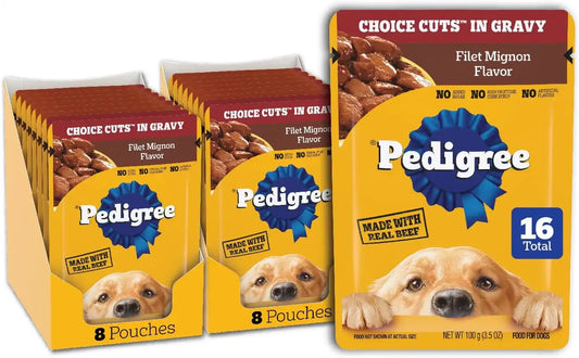 Pedigree Choice Cuts Wet Dog Food Pouch, Filet Mignon, 3.5 oz, 16 Count