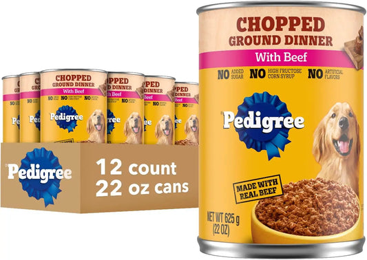 Pedigree Chopped Ground Dinner Wet Dog Food, Beef, 22 oz, 12 Count
