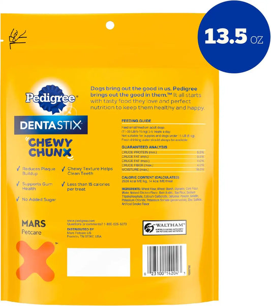 Pedigree Dentastix Chewy Chunx Small Dental Dog Treats, Chicken, 13.5 oz
