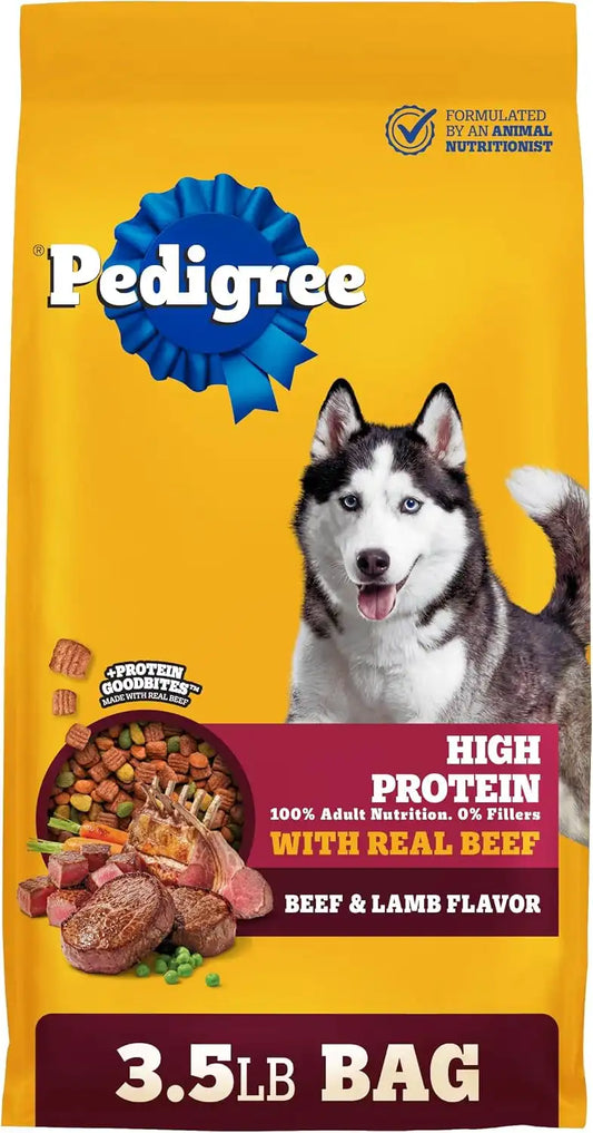 Pedigree High Protein Adult Dry Dog Food, Beef and Lamb, 3.5 lb