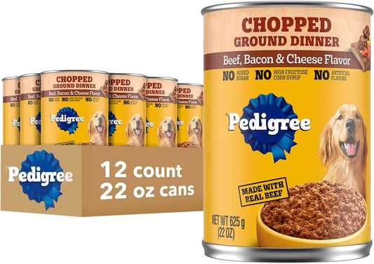 Pedigree Chopped Ground Dinner Wet Dog Food, Beef & Bacon, 22 oz, 12 Count