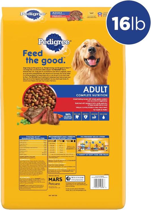 Pedigree Complete Nutrition Adult Dry Dog Food Grilled Steak & Vegetable Flavor Dog Kibble, 16 lb. Bag