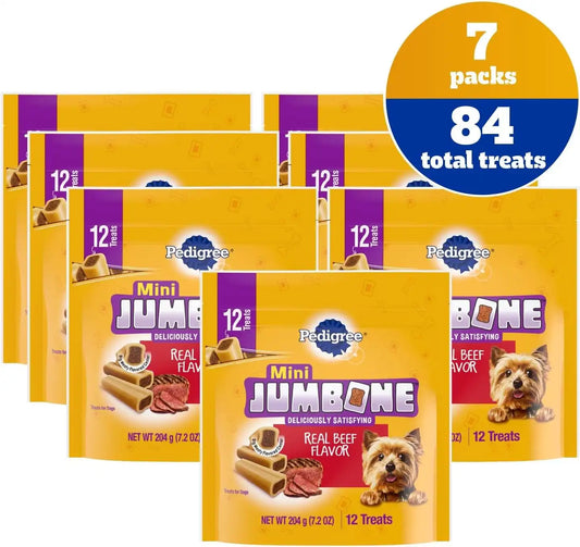 Pedigree Mini Jumbone Small Dog Treats, Beef Flavor, 12 Count, 7-Pack