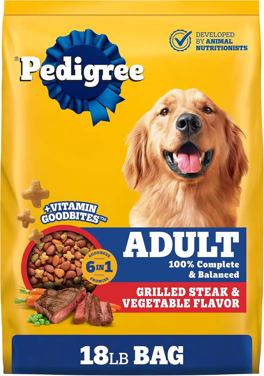 Pedigree Adult Complete Nutrition Dry Dog Food, Steak & Vegetable, 18 lb