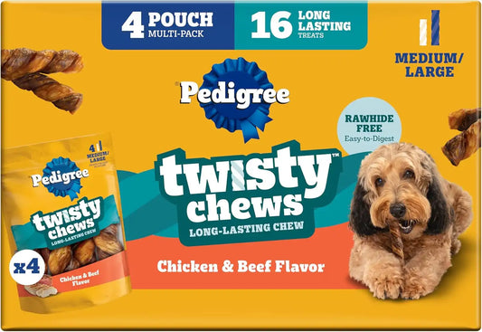 Pedigree Twisty Chews Medium/Large Dog Treats, Chicken & Beef, 16 Count