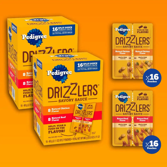 Pedigree Drizzlers Savory Sauce Wet Dog Pouch, Multipack, 16 Count, 2-Pack