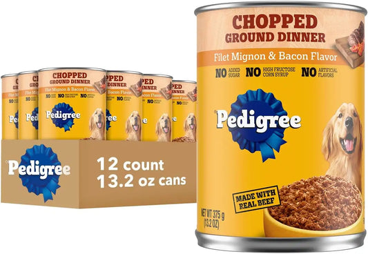 Pedigree Chopped Ground Dinner Wet Dog Food, Filet, 13.2 oz, 12 Count