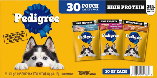 Pedigree High Protein Wet Dog Food Pouch, Variety Pack, 3.5 oz, 30 Count