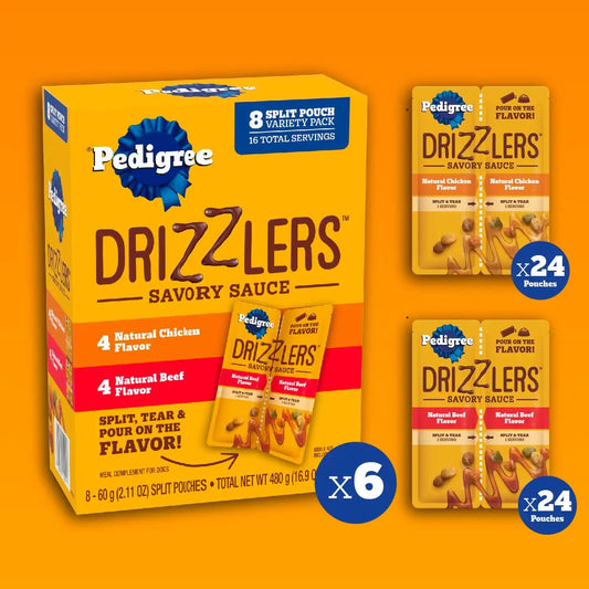 Pedigree Drizzlers Savory Sauce Wet Dog Pouch, Multipack, 8 Count, 6-Pack