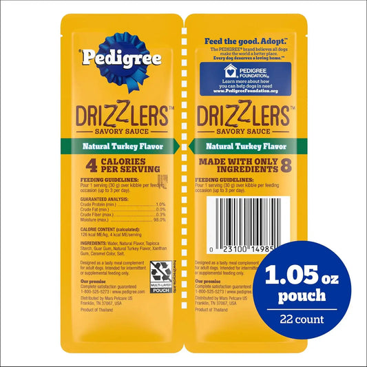Pedigree Drizzlers Savory Sauce Wet Dog Pouch, Turkey Flavor, 22 Count