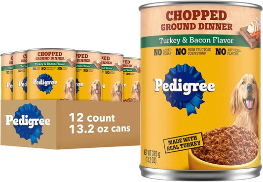 Pedigree Chopped Ground Dinner Wet Dog Food, Turkey, 13.2 oz, 12 Count