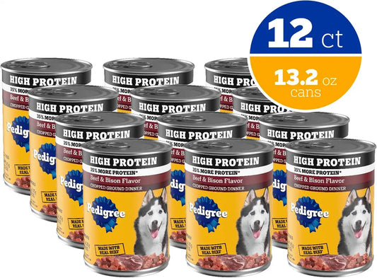 Pedigree High Protein Wet Dog Food, Beef & Bison, 13.2 oz, 12 Count